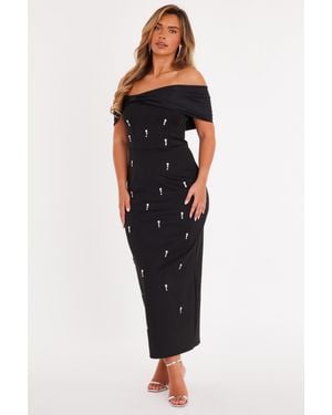 Quiz Embellished Bardot Midaxi Dress - Black