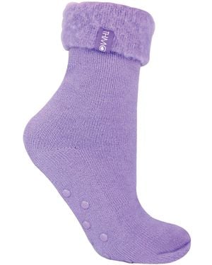 THMO 1 Pack Ladies Soft Plush Lined Slipper Bed Socks - Purple