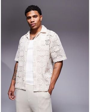 ASOS Boxy Loose Fit Premium Crochet Shirt - Natural