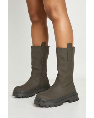Boohoo Rubber Calf Height Chunky Boots - Green