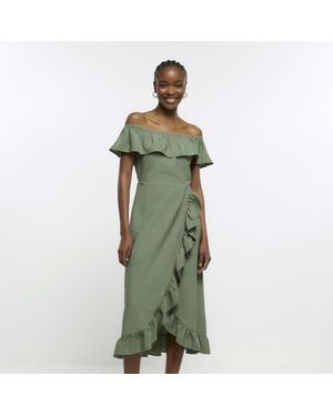 River Island Frill Midi Dress Bardot - Green