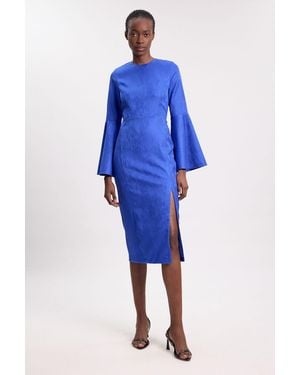 Karen Millen Tailored Lace Up Back Detail Midi Dress - Blue