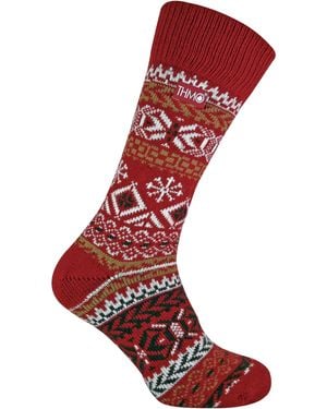 THMO Vintage Nordic Style Thick Thermal Wool Blend Socks - Red
