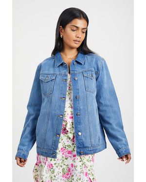 Brave Soul Mid 'Fielding' Oversized Denim Jacket Cotton - Blue