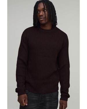 BoohooMAN Tall Regular Fit Ribbed Knitted Jumper - Blue