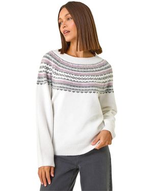 Roman Pearl Embellished Printed Jumper - White