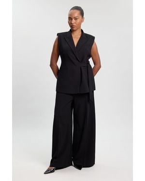 Karen Millen Plus Size Compact Stretch Tailored Wide Leg Trouser - Black