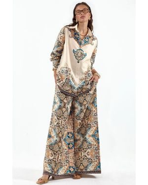 Msn-Collection Paisley Shirt And Wide-Leg Trousers Set - Natural