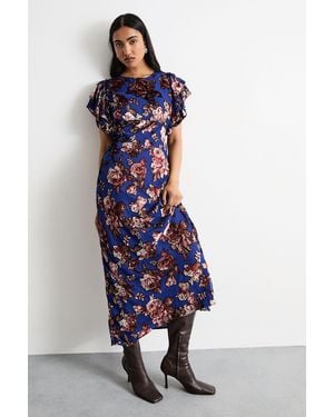 Warehouse Devore Ruffle Sleeve Maxi Dress - Blue