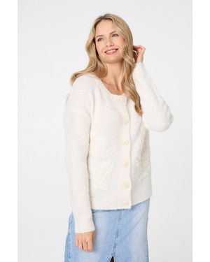 Izabel London Floral Embroidered Textured Cardigan - White