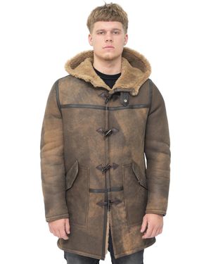 Infinity Leather Antique Sheepskin Duffle Coat-Arona - Brown