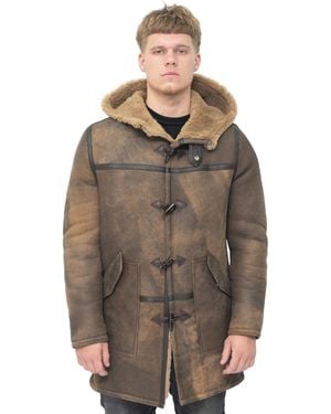 Infinity Leather Antique Sheepskin Duffle Coat-Arona - Brown
