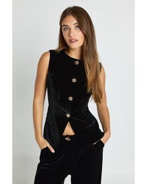 Boohoo Velvet Trim Tailored Waistcoat - Black