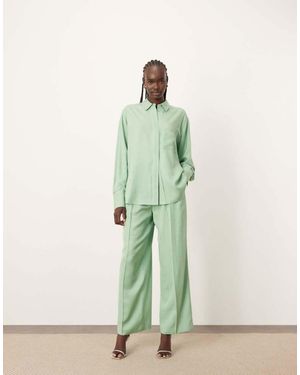 ARRANGE Wide Leg Trouser With Contrast Stitch Co-Ord - Green