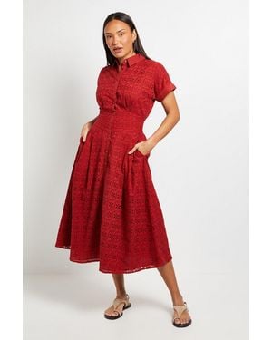PRINCIPLES Broderie Short Sleeve Midi Dress - Red