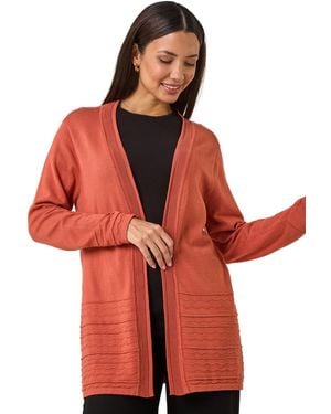 Roman Stitch Detail Hem Knit Cardigan - Red