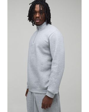 BoohooMAN Tall Basic Regular Fit Quarter Zip Funnel Neck Sweatshirt - Grey