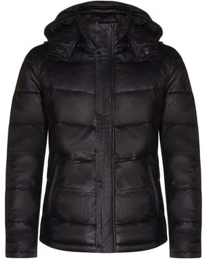 Infinity Leather Puffer Quilted Warm Bomber Hooded Jacket - Black