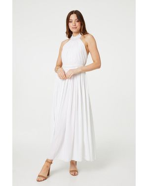 Izabel London Embroidered Trim Halter Neck Maxi Dress - White