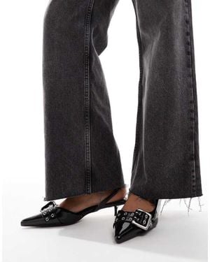 ASOS Sleek Buckle Detail Slingback Kitten Heeled Shoes - Black