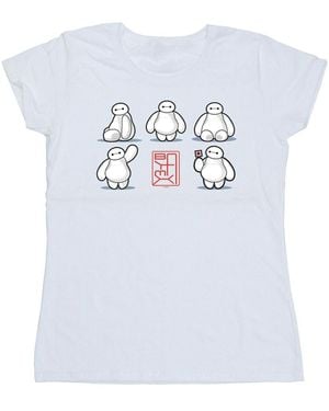 Disney Ladies Big Hero 6 Baymax Many Poses Cotton T-Shirt - White