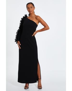 Quiz Petite Frill One Shoulder Maxi Dress - Black
