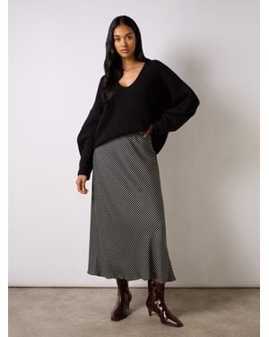 Ro&zo Petite Mono Polka Dot Print Satin Skirt - Black