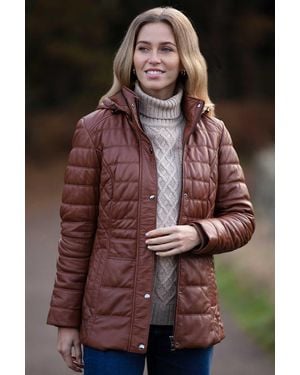 Ashwood Leather 'Walbusch' Genuine Quilted Hooded Jacket - Brown