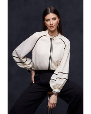 Wallis Contrast Ladder Trim Blouse - Black