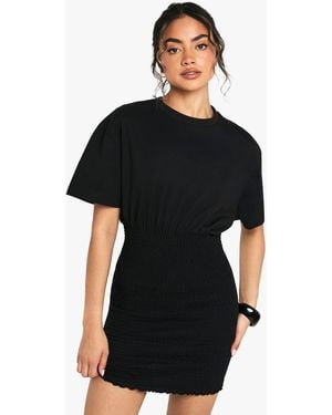 Boohoo Shirred T-Shirt Dress - Black