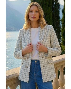 Roman Boucle Frayed Edge Jacket - White