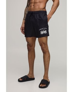 BoohooMAN Placement Print Mid Length Swim Short - Black