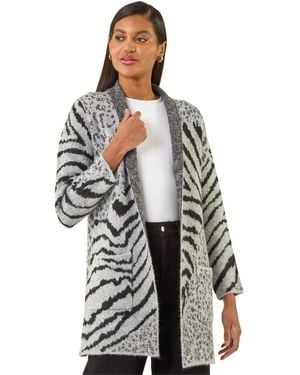 Roman Multi Animal Print Soft Knit Cardigan - Grey
