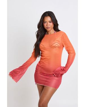 Boohoo Ombre Sheer Mesh Mini Dress - Red