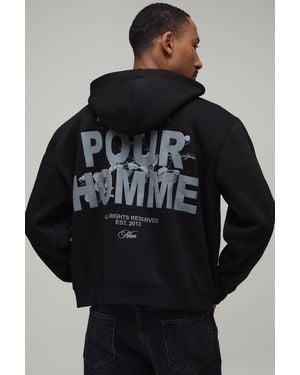 BoohooMAN Oversized Boxy Pour Homme Floral Zip Through Hoodie - Black