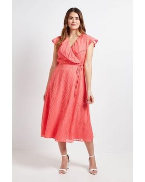 Wallis Floral Burn Out Ruffle Midi Dress - Red