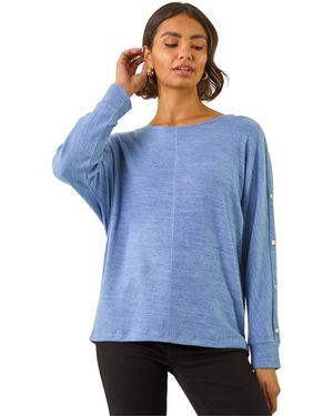 Roman Buttoned Stretch Jersey Top - Blue