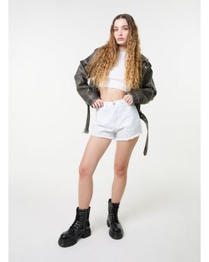 Pink Vanilla Denim Glitter Effect Diamante Shorts - White