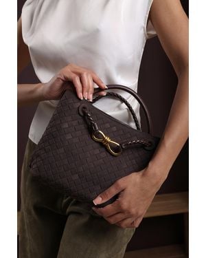 Where's That From Wheres 'Luna' Woven Faux Leather Tote Bag With Detail - Brown