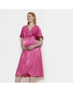 River Island Satin Wrap Midi Dress - Pink