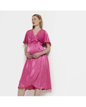River Island Satin Wrap Midi Dress - Pink