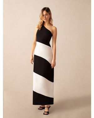 Ro&zo Sofia Mono Stripe One Shoulder Maxi Dress - Black