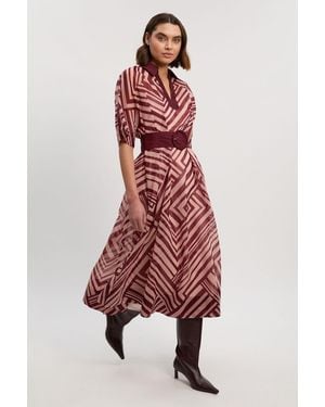 Karen Millen Printed Organdie Plunge Collared Maxi Dress