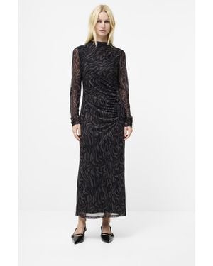 French Connection Slim-Fit Mesh Long Sleeve Dress - Black