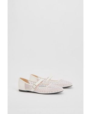Oasis Harriet Mesh Embellished Mary Jane Flats - White