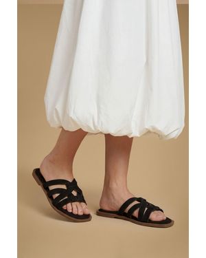 Oasis Michelle Faux Suede Caged Slip-On Flat Sandals - Brown