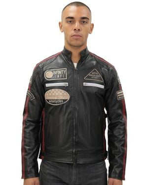 Infinity Leather Racing Biker Jacket-Portland - Black