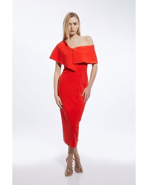 Karen Millen Compact Stretch Off Shoulder Button Through Tailored Midaxi Pencil Dress