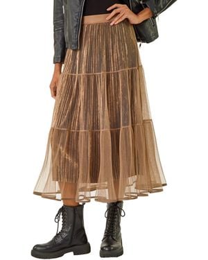 Roman Pleated Velvet Overlay Skirt - Natural