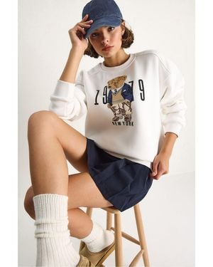 Bianco Lucci Relaxed Fit Printed Crew Neck Sweatshirt - White
